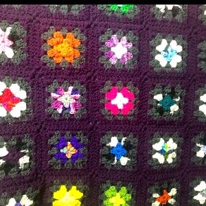 Crocheted 36 Inch Granny Square afghan NEW Deep Violet And Charcoal Unique